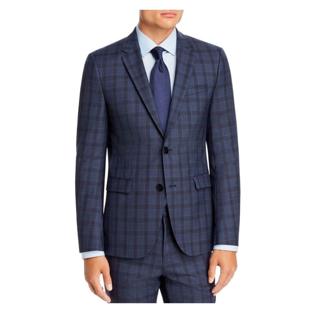 HUGO BOSS Mens Navy Windowpane Plaid Slim Fit Wool Blend Suit Jacket ONLY 40L